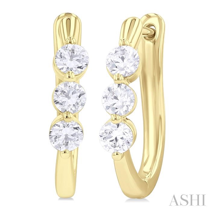3 Stone Diamond Hoop Earrings