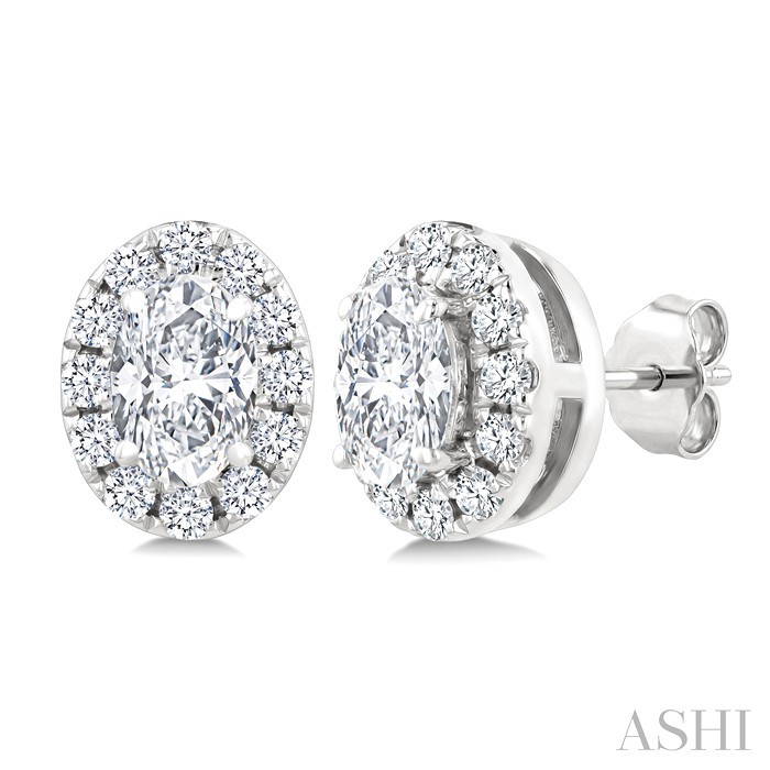 Oval Shape Halo Diamond Fashion Earrings