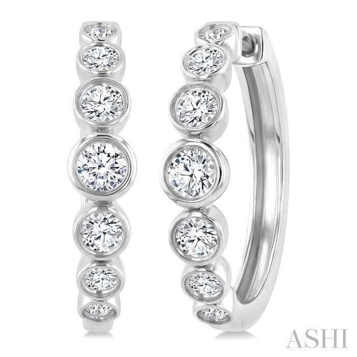 Graduated Bezel Set Diamond Fashion Hoop Earrings