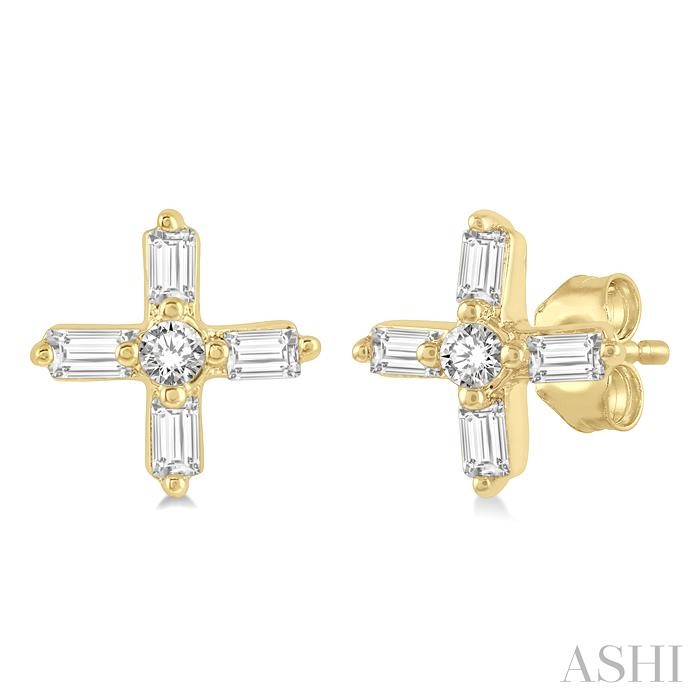 Cross Petite Baguette Diamond Fashion Earrings