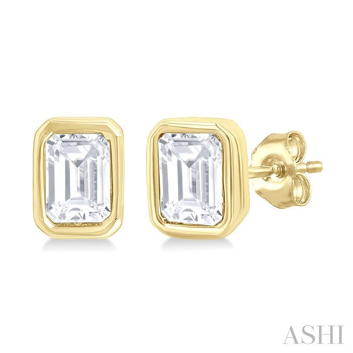 Emerald Shape Bezel Set Petite Diamond Fashion Earrings