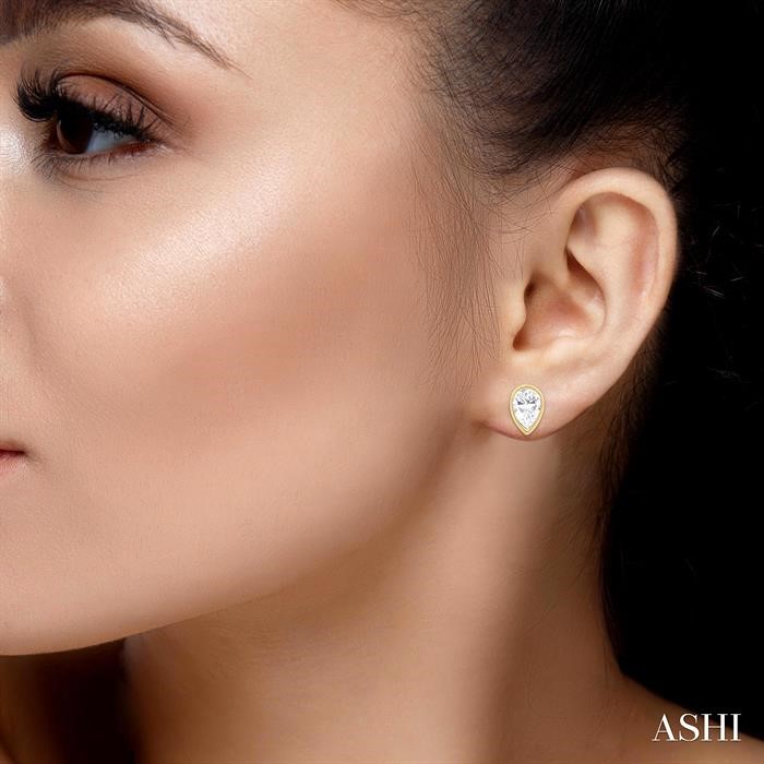 Pear Shape Bezel Set Petite Diamond Stud Earrings