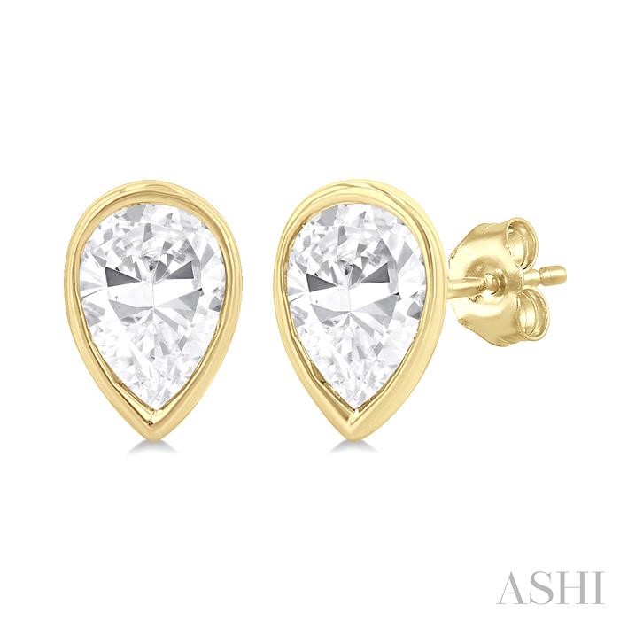 Pear Shape Bezel Set Petite Diamond Stud Earrings