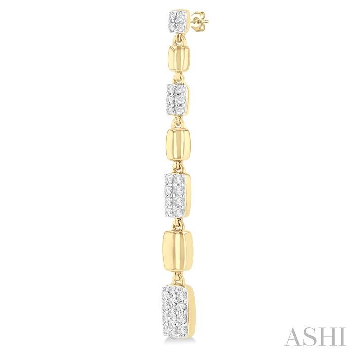 Puffed Rectangular Shape Diamond Long Earrings