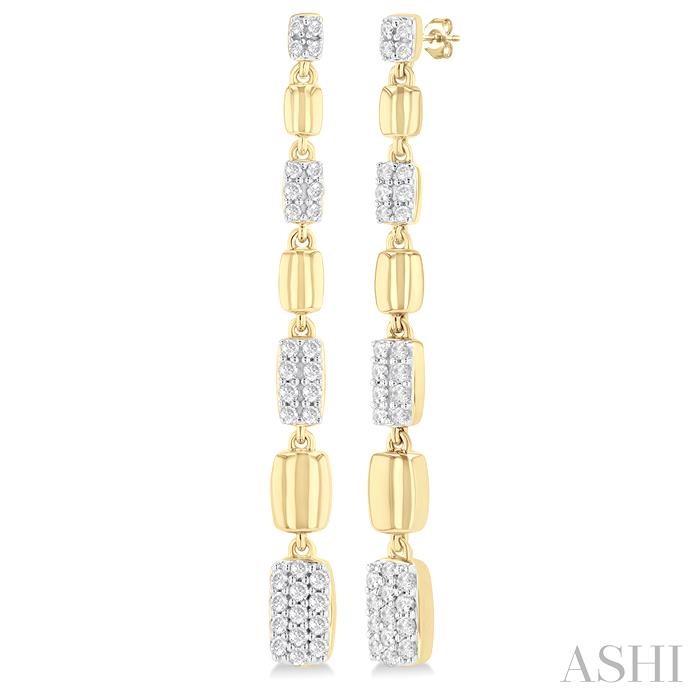 Puffed Rectangular Shape Diamond Long Earrings