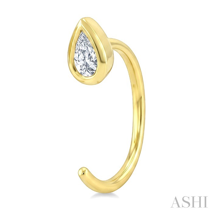 Pear Shape Bezel Set Petite Diamond Huggie Earrings