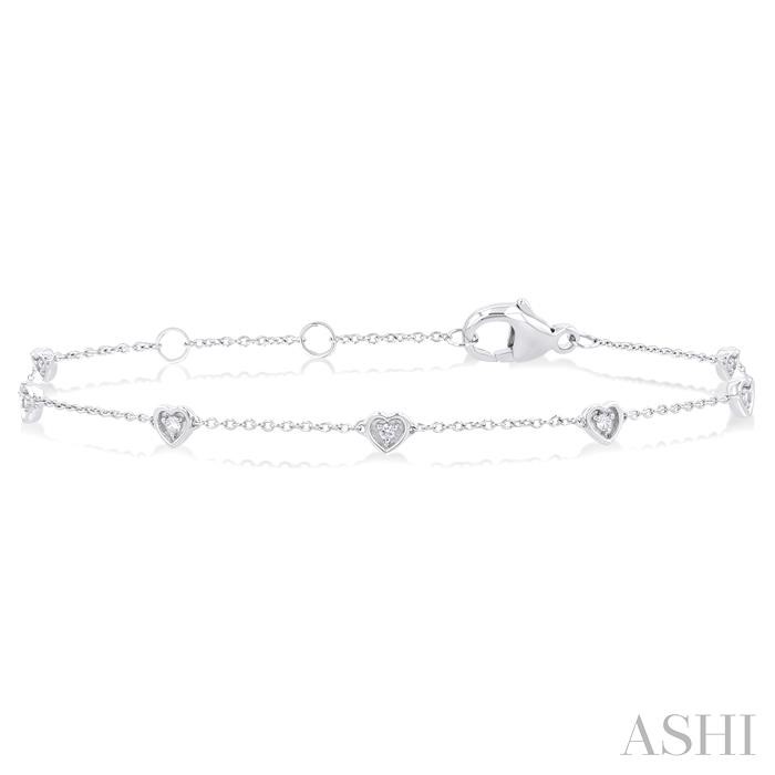 Heart Shape Bezel Set Petite Diamond Station Chain Bracelet