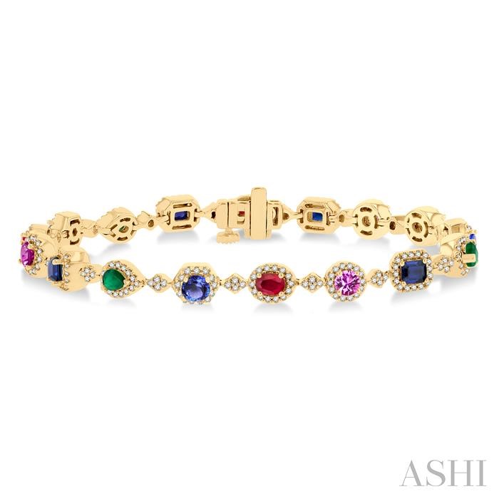 MIXED SHAPE HALO GEMSTONE & DIAMOND BRACELET