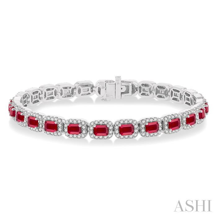 Emerald Shape Gemstone & Halo Diamond Bracelet