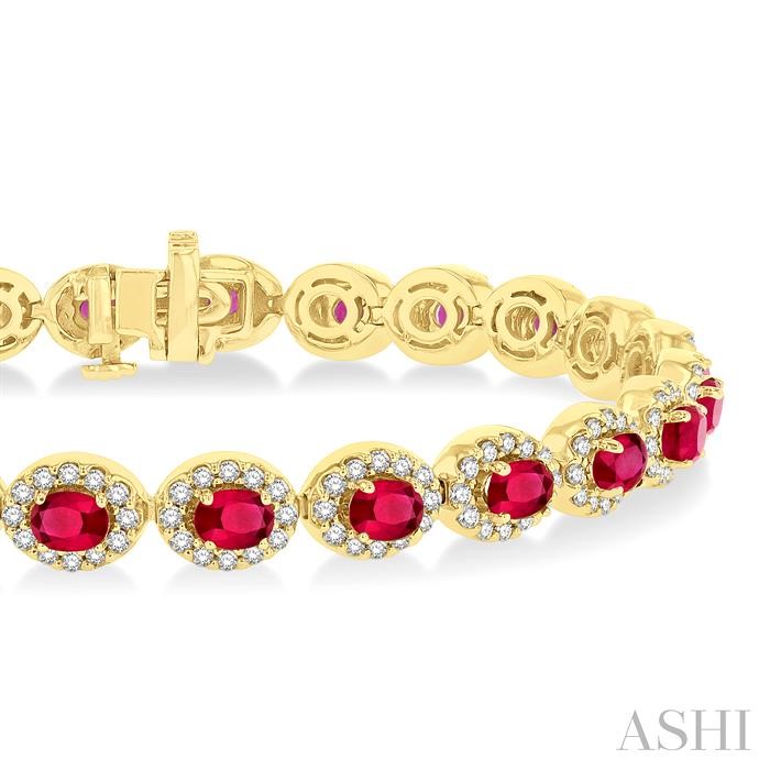 Oval Shape Gemstone & Halo Diamond Bracelet