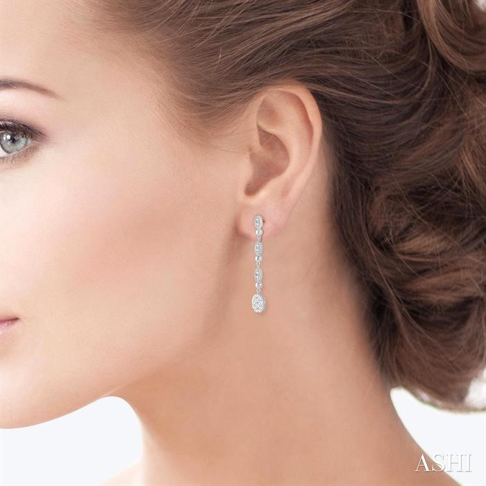 Oval Shape Lovebright Diamond Long Earrings