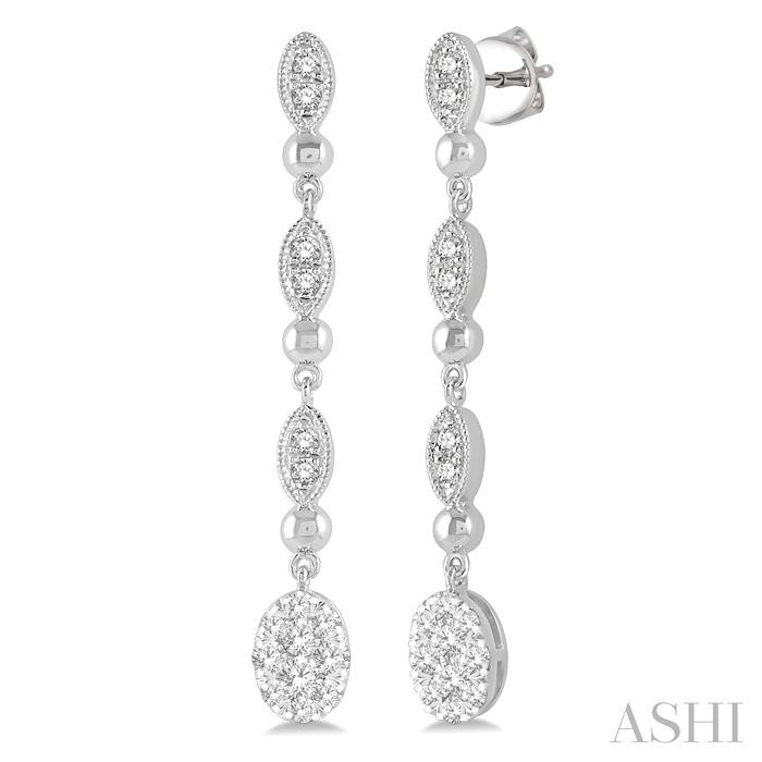 Oval Shape Lovebright Diamond Long Earrings