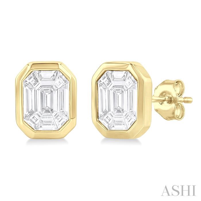 Pie Cut Emerald Diamond Earrings
