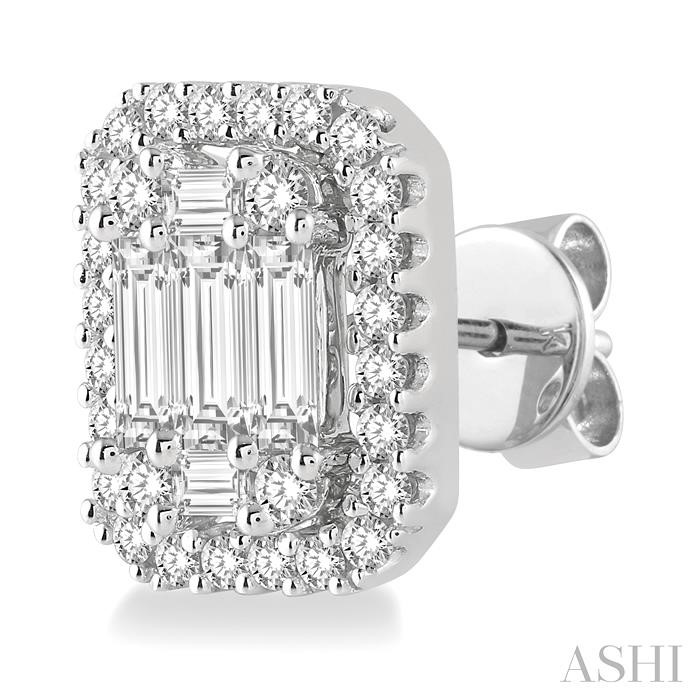 Emerald Shape Halo Fusion Diamond Earrings