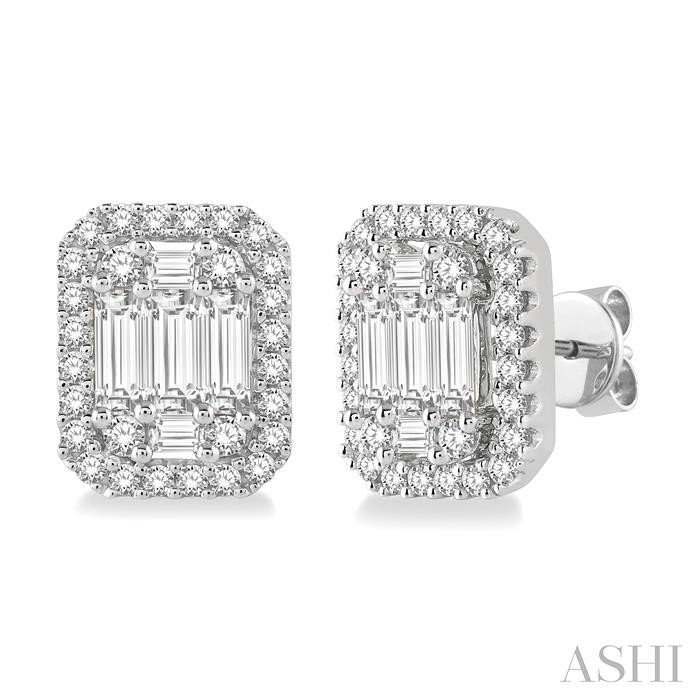 Emerald Shape Halo Fusion Diamond Earrings