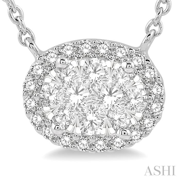 OVAL SHAPE EAST-WEST HALO LOVEBRIGHT ESSENTIAL DIAMOND NECKLACE