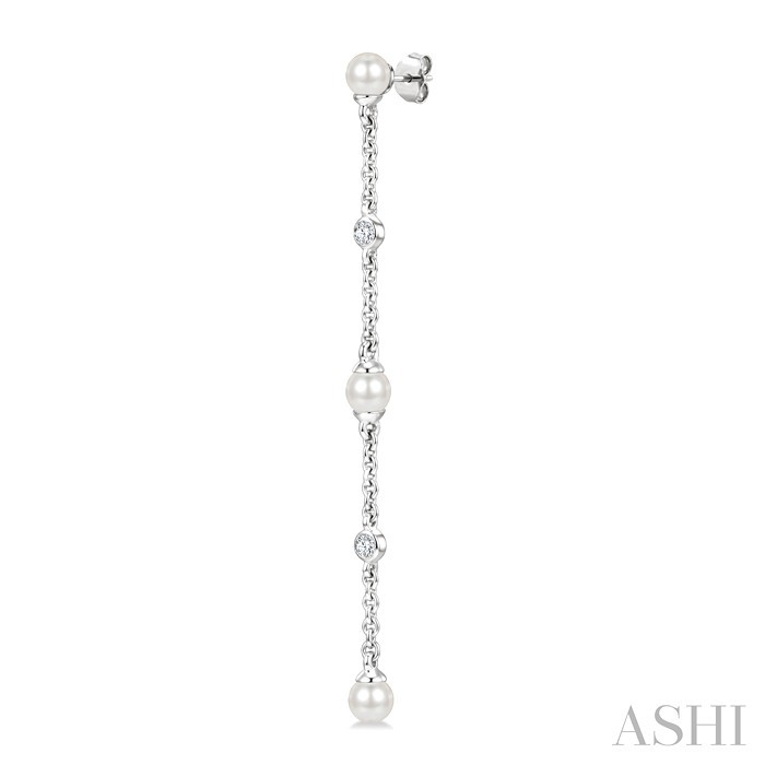Pearl & Diamond Station Long Chain Earrings