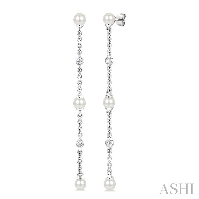 Pearl & Diamond Station Long Chain Earrings
