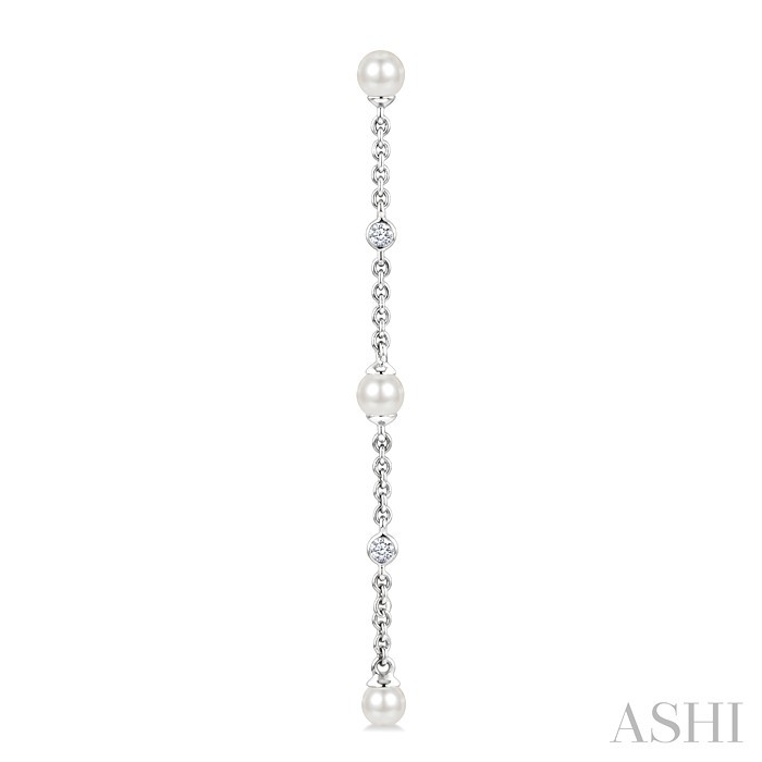 Pearl & Diamond Station Long Chain Earrings