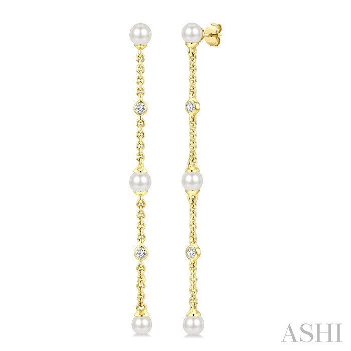 Pearl & Diamond Station Long Chain Earrings