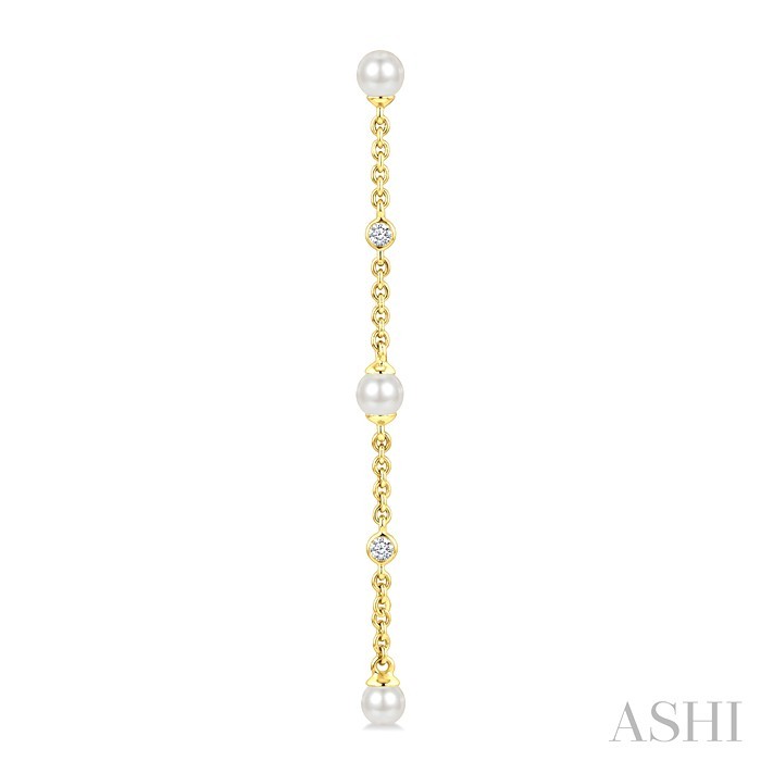 Pearl & Diamond Station Long Chain Earrings